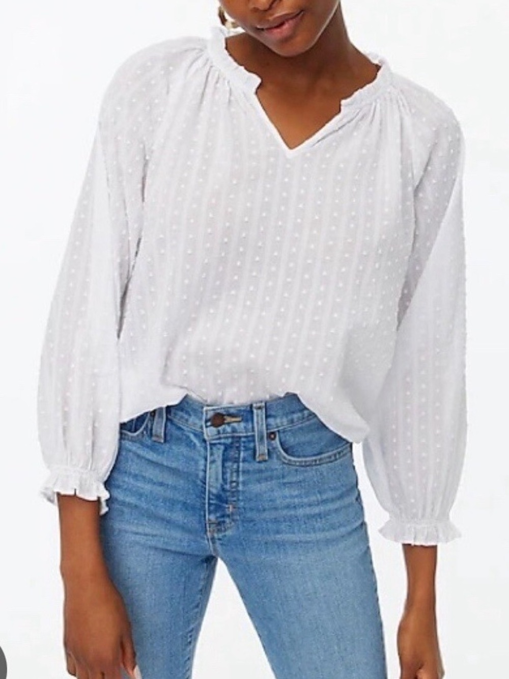 NWT J. Crew White Novelty Artist Sheer Swiss Dot Peasant Top M